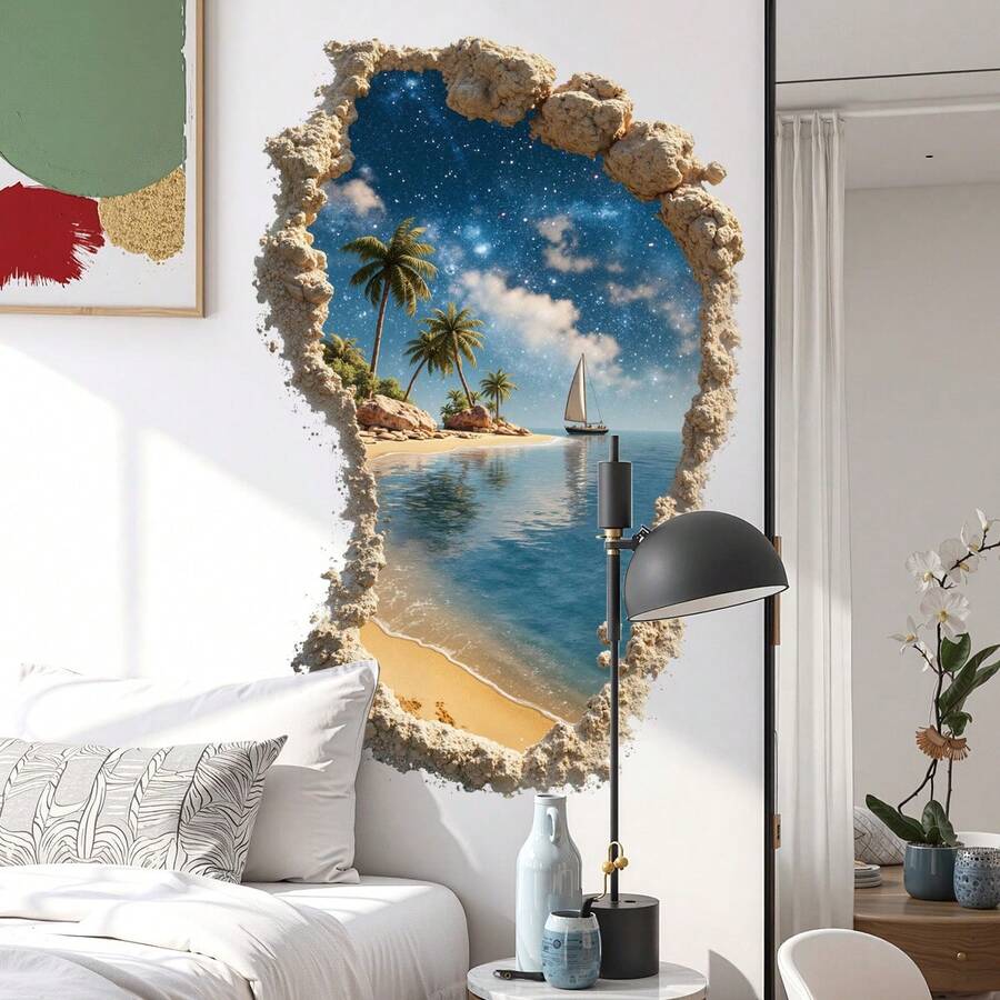 2片装沙滩风景墙贴,可移除浴室墙贴 - 69278-星砂 - 查看 1