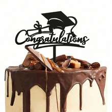 1pc/3pcs/5pcs/6pcs Graduation Cake Topper Decorations, Acrylic Graduate Cap Congratulations Cake Decor - Multicolor - View 2