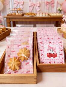 100pcs Cherry Bow Gift Bags, Self-Seal Bags, Girls Birthday Party Favor Bags, Baby Shower Candy Bags, Gender Reveal Party Cookies Bags, Wedding Candy Bags, Bridal Shower Favors, Pink Party Gift Packaging Bags, Baking Packaging Bags, Party Table Decor, Pink Bow Decor, Cherry Decor, Birthday Gifts, Party Favors - Cherry Bow - View 5