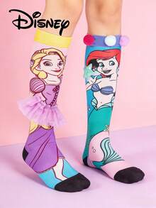 Disney 可爱3D美人鱼儿童过膝袜，时尚儿童长筒袜，适合派对、高品质礼物、返校季，趣味时尚公主风腿套 - 彩色 - 查看 2