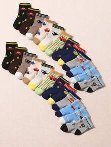 20双/10双装随机婴儿/幼儿汽车图案袜子，可爱交通主题，适合日常休闲穿着、跑步、上学等场合。 - 彩色 - 查看 2