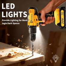 KITESDER 20V Brushless Power Drill Driver,25+1 Clutch Settings,0-2500RPM Variable Speed,Electric Screwdriver With LED Light For Woodworking And DIY  Projects - Dual-electric - View 9