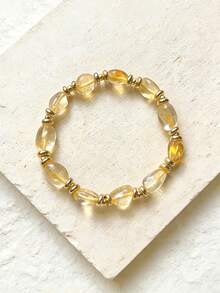 Vòng tay tài lộc: Vòng tay đá Citrine thủ công với điểm nhấn vàng, một món trang sức đá quý tự nhiên. - Vòng tay tài lộc - Xem 5