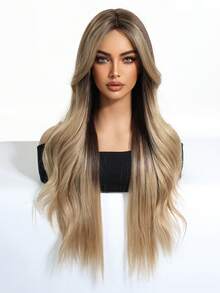 Elegant Curly Wave Wig For Women, Tang Long Fiber, 150% Density, Rose Net Cap, Gradient Color, Middle Part, Long Curly Hairpiece, Suitable For All - Ombre Grey - Ombre - View 5