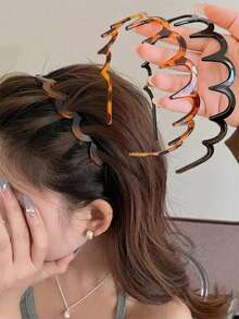1/2pcs/Set Shiny Black & Leopard Print Non-Slip Headbands, Fashionable Wavy Serrated Hair Bands, Suitable For Daily Facial Cleansing Or Makeup, Hair Care Headbands, Home Hair Accessories Hair Band Hair Hoop Hairband - Multicolor - View 1