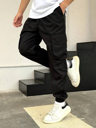Men's Cargo Pants With Drawstring Waist, Multi-Pocket, Tapered Leg Casual Outdoor Trousers Sports