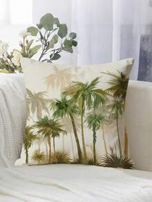 2 fundas de almohada con estampado de árbol de coco verde, bola bordada blanca, adecuadas para diversas cubiertas de cojín - Decoración de habitación - Decoración de dormitorio - Decoración de vacaciones - Decoración de fiesta - (Inserto de almohada no incluido) - (Sin bordado) - (Varios tamaños) - (Impresión de un solo lado) - 2pcs - Ver 4