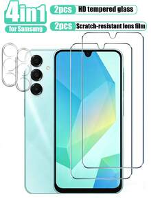 四合一套装 - 兼容三星 Galaxy A16，包含 2 张屏幕保护膜 + 2 张摄像头镜头保护膜，钢化玻璃材质，超清透亮，9H 硬度，兼容 Galaxy A17/A16/A14/S21FE/S23FE/A54/A15/A31/A34/A35/A55/M53/M54/M55 等手机壳，无气泡，经久耐用，完美的手机配件，馈赠亲友的佳品。 - 無色 - 查看 24