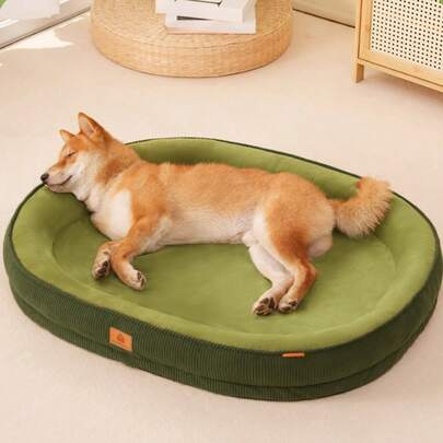 1pc Corduroy Oval-Shaped Pet Bed, Washable Multi-Purpose Dog/Cat Bed, Warm Thick Anti-Moisture Soft Breathable Durable, Suitable For Small/Medium/Large Pets, All Season