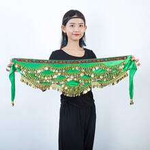 1pc Women's Wavy Belly Dance Belt Hip Scarf Women's Sweet Belly Dance Golden Coin Hip Scarf Skirt Wrap Noisy - Multicolor - View 24