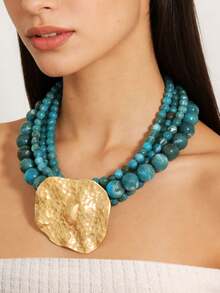 1 pieza Collar con cuentas de perlas falsas con capas, adecuado para eventos formales de mujer y regalos - color perla - Ver 18