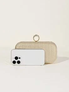 迷你奢华闪亮亮片盒包，金属链条新娘派对婚礼晚宴手拿包 - 金色 - 查看 5