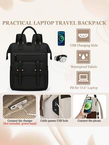 15.6 Inch Multi-Function Backpack, Laptop Bag For Men & Women, Suitable For Work, School, Teachers, Nurses, With USB Charging Port, Waterproof Travel Backpack, Business Commute Casual Daily Backpack, White - Multicolor - View 5