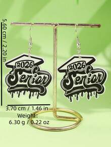 1 Pair Unique Creative Graffiti Painted 2026 SENIOR White Pearlescent Acrylic Earrings, Fashionable Personalized Earrings Suitable For Graduation Party Wear - Multicolor - View 4