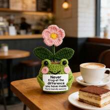 1pc Handmade Crochet Frog Plush Doll Decor, With Encouraging Phrase, Cute Plush Doll Gift For Friends And Family - Multicolor - View 5