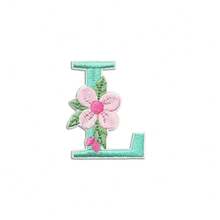 1/26 piezas Parches bordados con flores y letras inglesas coloridas, pegatinas decorativas de aplicación de costura con adhesivo en la parte posterior (disponibles en varios colores) - Verde - Ver 22
