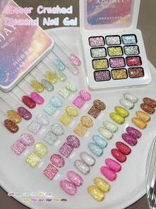 XEIJAYI 12色碎鑽亮片心形貓眼純色凝膠指甲油，UV/LED兼容美甲凝膠指甲油，適用於沙龍與居家DIY美甲 - 彩色 - 查看 8