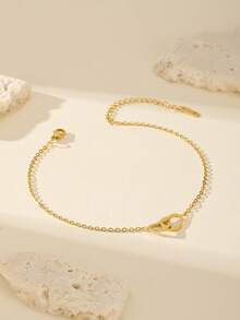 MONALLY 18K Gold Plated Minimalist Double Heart Anklet, Stainless Steel Anklet For Daily Wear, Summer Beach Jewelry - Anklet - View 5