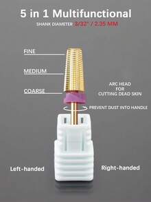 1支XXF金色5合1钨钢指甲钻头，适用于电动指甲钻，高效指甲锉，指甲护理 - 彩色 - 查看 2