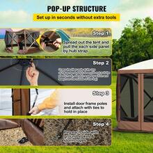 Gazebo Screen Tent, 12 X 12 Ft, 6 Sided Pop-Up Camping Canopy Shelter Tent With Mesh Windows, Portable Carry Bag, Ground Stakes, Large Shade Tents For Outdoor Camping, Lawn And Backyard - 12x12ft, Brown - View 5
