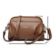 Bolso bandolera de estilo retro con diseño Rucehd, bolso de hombro con estampado de letras clásico, bolso cuadrado de piel sintética con cremallera para uso diario de mujer - Café integral - Ver 5