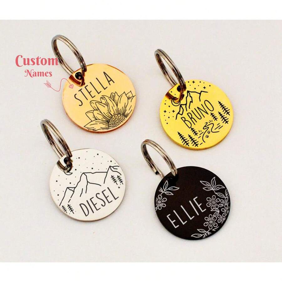 Dog Name Tag, Bone Dog Tag Personalized For Dogs, Engraved Dog Tag, Personalized Dog Tag, New Puppy Gifts, Rose Gold Black Silver Dog Tag - Multicolor - View 1