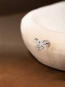 EleRunis 1PC 0.1ct Moissanite Diamond 925 Sterling Silver Butterfly 18K Gold Plated Flat Back Cartilage Helix Threaded Piercing Fine Jewelry For Daily Wear Wedding Party Engagement Anniversary Valentine's Day - Silver - View 5