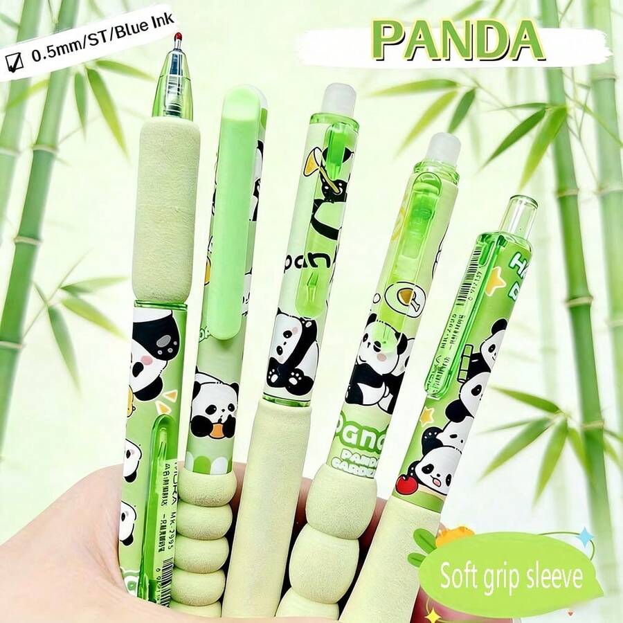 Bộ 5 bút bi gel hình gấu trúc dễ thương, có thể xóa được, tay cầm mềm mại, mực xanh dương, ngòi 0.5mm, tích hợp tẩy, thích hợp cho văn phòng phẩm và học tập, phụ kiện văn phòng phẩm và quà tặng văn phòng phẩm, hộp bút nhiều lớp dung tích lớn, đồ dùng học tập thiết yếu cho năm học mới. - Nhiều màu - Xem 1