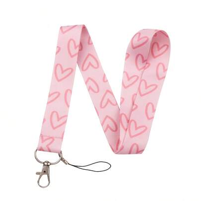 1pc 2D Heart-Shaped Lanyard, Key Chain Lanyard, ID Badge Holder Lanyard, Gym Phone Lanyard, USB Lanyard, DIY Lanyard, Crossbody Lanyard