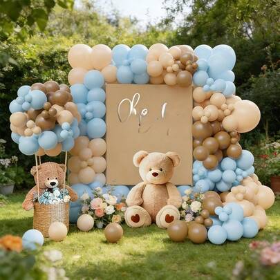 108pcs Teddy Bear-Themed Balloon Arch Kit: Blue And Brown Balloon Garlands Perfect For Gender Reveal Parties, Birthday Parties, Weddings, Bridal Showers, Christening Celebrations, And Family Gatherings