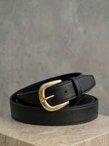 Women's Belt Set With GABI Gold Metallic Buckle In Minimalist Faux Leather - Black and White - View 3