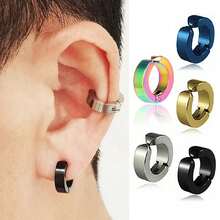 Punk Non Piercing Clip Man Woman Steel Magnetic Type Stud Earrings Teens Hop Style Ear Ring Jewelry Accessories J86A - a-黑色 - 查看 3
