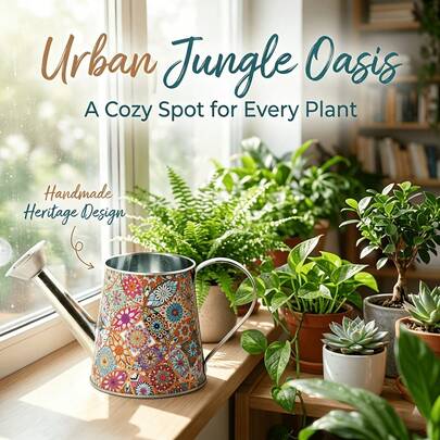 1个复古波西米亚风金属浇水壶，长嘴设计，镀锌材质，适用于室内外植物、花卉和多肉植物浇水，园艺工具