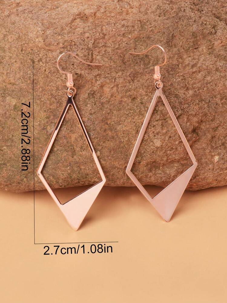 1 Pair Rose Gold Geometric Hollow Diamond Pendant Earrings, Women's Fashion Minimalist Lightweight Rose Gold Earrings