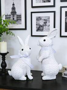 Resin Woven Texture Rabbit Figurine Set (With White Ribbon) - Adorable Rabbit Design, Suitable For Placing On Living Room Shelves, Patio Tables, And Vanity, Creating A Warm And Charming Atmosphere, A Fashionable Indoor And Outdoor Decorative Accessory. Easter Decor, Easter Gift - 1PC - View 7