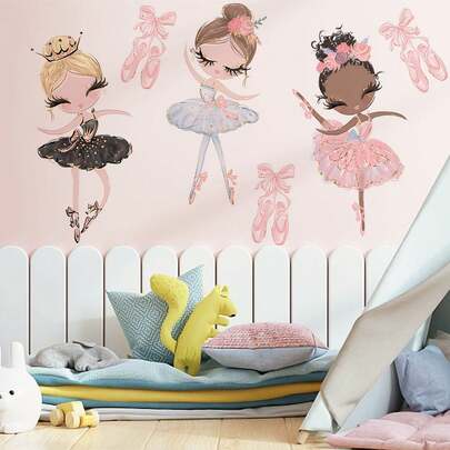 Watercolor Ballet Dancer Girl Fairy Princess Wall Stickers Decals For Bedroom Playroom Living Room Home Wall Decor