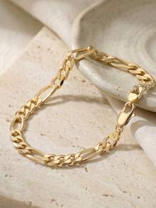 ORSA JEWELS 1 Piece 925 Sterling Silver 14k Gold, 18k Gold 5mm Figaro Chain Bracelet Basic Hand Chain Simple Jewelry For Women, Men Birthdays Celebration And Wedding Party Banquet Gift Low Allergy And Fade Resistant - Multicolor - View 4