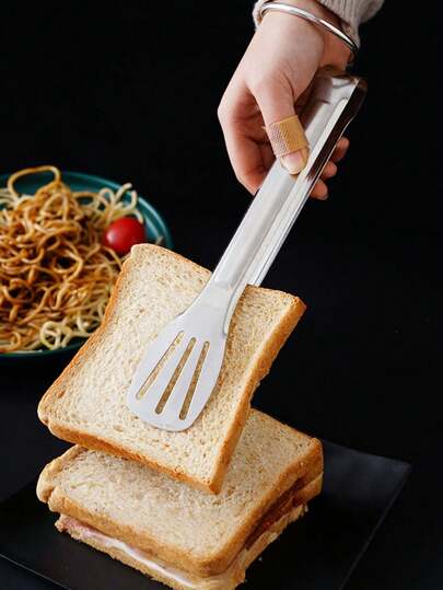 1 pieza/2 piezas Pinzas para comida de acero inoxidable, gruesas y duraderas, resistentes al calor, agarre sin deslizamiento, adecuadas para freír, asar a la parrilla, bistec, pan, comida cocida, platos fríos y talla grande escenarios de cocina, utensilio práctico para la cocina y la barbacoa al aire libre