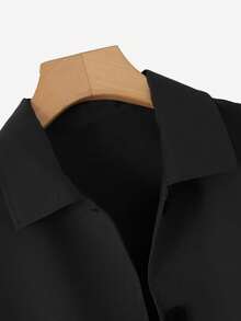 Women's Solid Color Front Button Elegant Office Jacket, Minimalist Fashion Single-Breasted, Spring/Autumn Black - Black - View 5