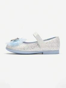 Balabala Nuevos zapatos planos de niña tipo Mary Jane con purpurina, estilo princesa, con adorno de lazo con brillantes de strass - tinte azul - Ver 2