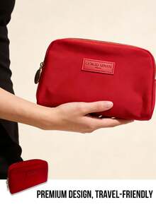 Giorgio Armani 红色布艺化妆包，品牌化妆箱，柔软法兰绒外层，防水内衬，耐用拉链，密封性好，大容量多隔层收纳，加固提手，轻便便携，适合旅行，防污易清洁，多功能收纳，经典红色，是女性、化妆师、旅行者、专业人士的理想之选，适合通勤、旅行、居家收纳，是送给她的完美礼物。 - 紅色 - 查看 6