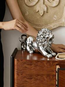 1pc Retro Style Resin Gold Lion Statue, Ideal For Decorating Bars, Offices And Bedrooms. This Lion Wall Decor Is A Perfect Home, Office, Bookshelf And Tabletop Display Item, Serving As A Charming Decor Piece And Collectible Asian Animal Sculpture. - 1PC - View 7