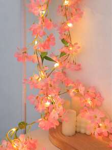 1pc Blue 20LED Spring Flower Fairy String Lights, Romantic Hanging, Artificial Flower Spring Decor Lights, Pink Floral Vine Lights, Battery Powered (Batteries Not Included), Green Leaf Vine, Suitable For Valentine's Day, Spring Decor, Wedding Decor, Home, Bedroom, Garden, Wedding, Mother's Day Decor, Party - Multicolor - View 4