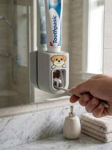 1 pieza Dispensador de pasta de dientes automático, soporte de pared creativo con dibujos animados y pequeño soporte para cepillo de dientes, exprimidor para baño familiar - multicolor - Ver 2