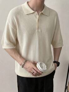 Áo polo nam tay ngắn dệt kim màu trơn, kiểu dáng thường ngày, đa năng, thích hợp cho mùa xuân/hè. - Màu be - Xem 6