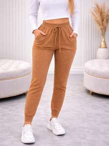 Women's High-Waisted Jogger Pants - Warm, Soft, And Comfortable - 摩卡棕 - 查看 1