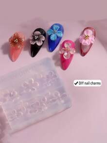 3件套3D立体花朵美甲模具套装，含雕刻笔，可重复使用硅胶美甲雕刻模具，适用于DIY美甲，凝胶亚克力美甲雕塑模板，美甲工具 - 彩色 - 查看 4