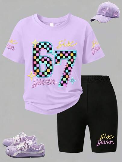 1 set flick-T-shirt och shorts, avslappnad gatustil, trendig outfit, lämplig för skolan, helgdagar och vardagsutflykter, nytt friluftsset för vår/sommar