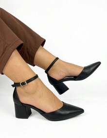 Women's Elegant Office Scarpin Sandal With Pointed Toe And Block Heel - RESSUR - 黑色 - 查看 1