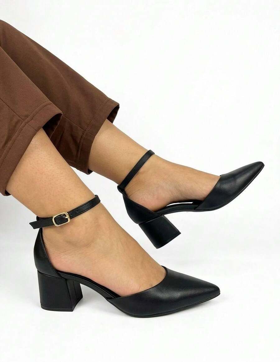 Women's Elegant Office Scarpin Sandal With Pointed Toe And Block Heel - RESSUR - 黑色 - 查看 1